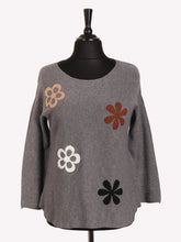 Italian Embossed Flower Soft Knit Jumper - Grey