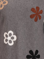 Italian Embossed Flower Soft Knit Jumper - Grey
