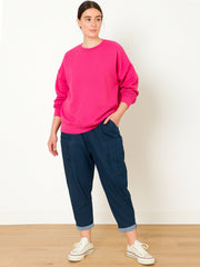 Italian Front Pockets Detail Cotton Trousers - Dark Denim