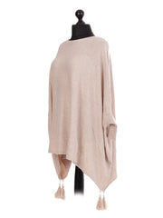 Italian Batwing Tassels Poncho - Beige