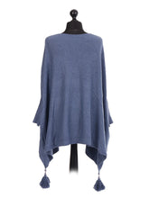 Italian Batwing Tassels Poncho - Denim