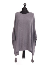 Italian Batwing Tassels Poncho - Grey