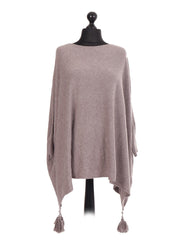 Italian Batwing Tassels Poncho - Mocha