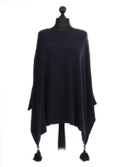 Italian Batwing Tassels Poncho - Navy