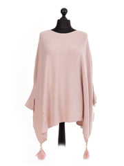 Italian Batwing Tassels Poncho - Baby Pink