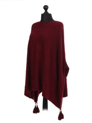 Italian Batwing Tassels Poncho - Wine