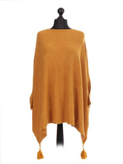 Italian Batwing Tassels Poncho - Mustard