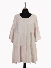 Italian Bell Sleeves Tiered Smock Top - Beige