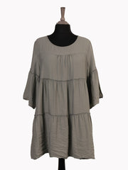 Italian Bell Sleeves Tiered Smock Top - Khaki