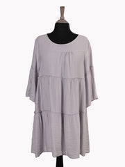 Italian Bell Sleeves Tiered Smock Top - Light Grey