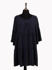 Italian Bell Sleeves Tiered Smock Top - Navy