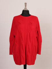 Italian Cable Knitted Batwing Jumper - Red