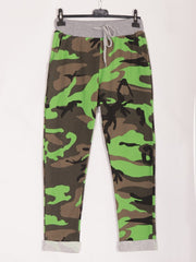 Italian Camouflage Print Cotton Trousers - Green