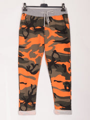 Italian Camouflage Print Cotton Trousers - Orange