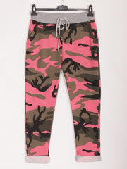 Italian Camouflage Print Cotton Trousers - Pink