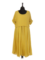 Italian Cotton 2 Piece Flare Maxi Dress with Shrug Top - Mustard