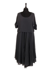 Italian Cotton 2 Piece Flare Maxi Dress with Shrug Top - Charcoal