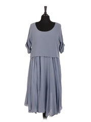Italian Cotton 2 Piece Flare Maxi Dress with Shrug Top - Light Denim