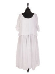 Italian Cotton 2 Piece Flare Maxi Dress with Shrug Top - White