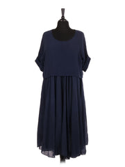Italian Cotton 2 Piece Flare Maxi Dress with Shrug Top - Navy