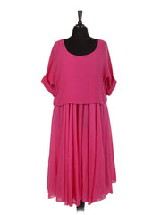 Italian Cotton 2 Piece Flare Maxi Dress with Shrug Top - Cerise