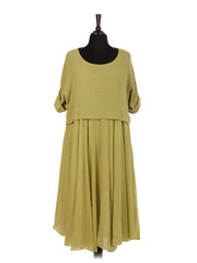 Italian Cotton 2 Piece Flare Maxi Dress with Shrug Top - Lime Green