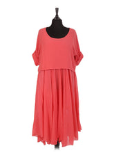Italian Cotton 2 Piece Flare Maxi Dress with Shrug Top - Coral