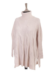 Italian Cowl Neck Cable Knit Batwing Jumper - Beige