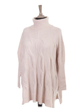 Italian Cowl Neck Cable Knit Batwing Jumper - Beige