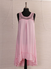 Italian Crochet Neck Frilled Hem Detail Dip Hem Dress - Baby Pink