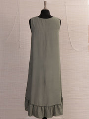 Italian Crochet Neck Frilled Hem Detail Dip Hem Dress - Khaki