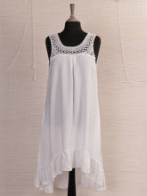 Italian Crochet Neck Frilled Hem Detail Dip Hem Dress - White