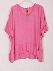 Italian Crochet Neck Linen Batwing Top - Cerise