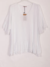 Italian Crochet Neck Linen Batwing Top - White