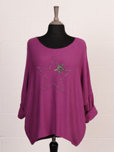 Italian Diamante And Embroidered Star Detail Knitted Top - Magenta