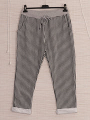 Italian Dogtooth Printed Cotton Trousers - White