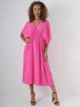 Italian Drawstring Flared Linen Dress - Cerise