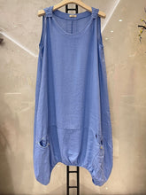 Italian Elasticated Hem Linen Lagenlook Dress - Denim