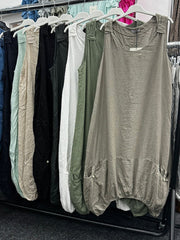 Italian Elasticated Hem Linen Lagenlook Dress - Black