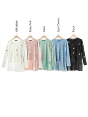 Italian Embroidered Flower Knitted Jumper With Chiffon Hem - Off White