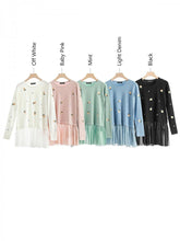 Italian Embroidered Flower Knitted Jumper With Chiffon Hem - Light Denim