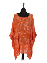 Italian Floral Print Plus Size Cotton Tunic Top - Orange