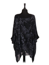 Italian Floral Print Plus Size Cotton Tunic Top - Black