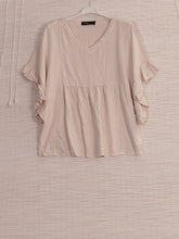 Italian Frilled Sleeves Linen Batwing Top - Beige