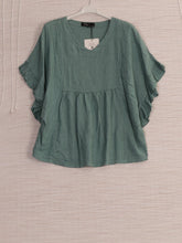 Italian Frilled Sleeves Linen Batwing Top - Mint