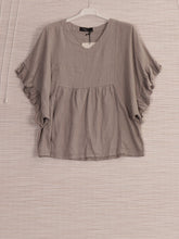 Italian Frilled Sleeves Linen Batwing Top - Mocha