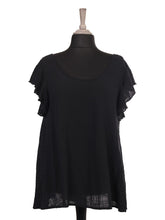 Italian Frilled Sleeves Smocked Back Flared Top - Black