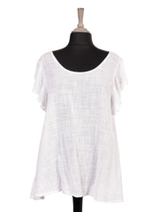 Italian Frilled Sleeves Smocked Back Flared Top - White