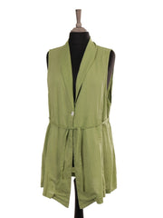 Italian Front Button Detail Collard Linen Cardigan - Lime Green