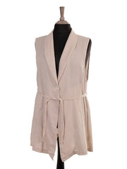 Italian Front Button Detail Collard Linen Cardigan - Beige